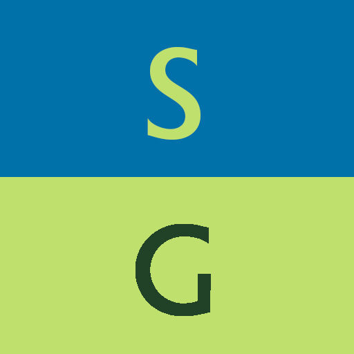 2 adjacent squares one above the other. Top one has a capital initial S in bright green against a blue background, which stands for Southlight; the bottom bright green square has the capital initial G in dark blue, which stands for Gallery.